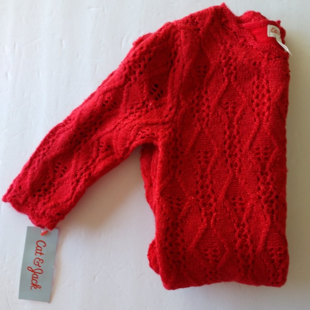 Cat & Jack Girl's Red Crochet Style Sweater Dresses with Sparkles NWT - Picture 9 of 16